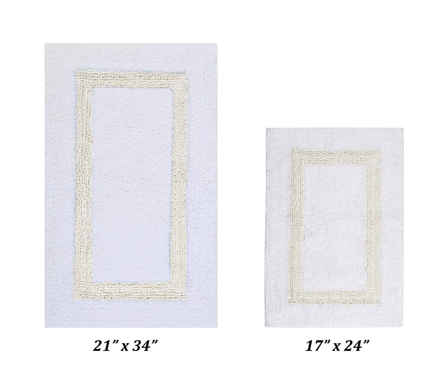 Better Trends 2 Piece Bathroom Rug Set 100% Cotton Bath Mat Extra Soft Tufted Machine Washable Water Absorbent, Reversible for Bathroom, Laundry Room (17â€x24â€|21â€x34â€) Hotel Collection - White/Ivory