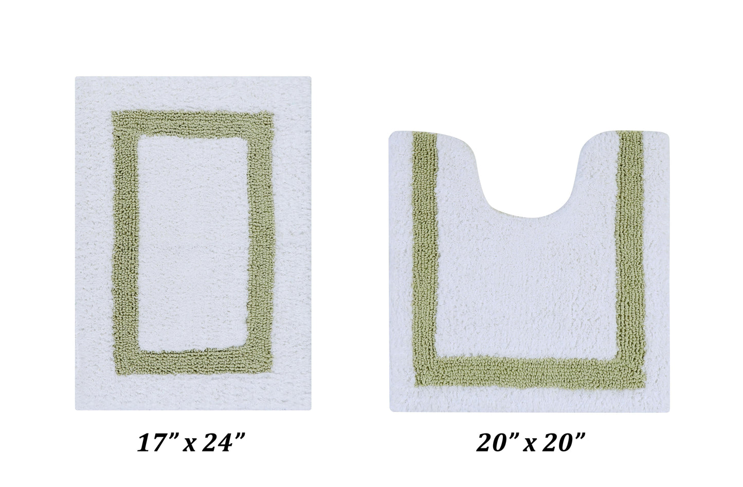 Better Trends 2 Piece Bathroom Rugs Set 100% Cotton Soft Water Absorbent Reversible Machine Washable for Bathroom Floor Decor Toilet Base Contour Mat (17â€x24â€|20â€x20â€) Hotel Collection - White/Sage