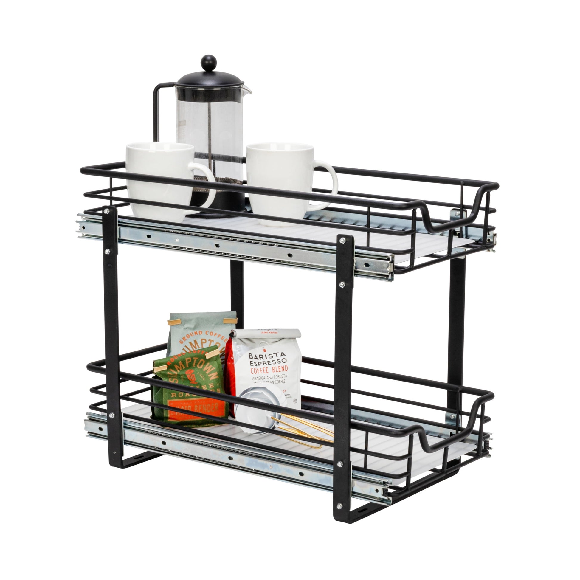 Household Essentials Glidez Organizador de Almacenamiento ExtraÃ­ble Multiusos de Acero con Acabado de Pintura con Revestimientos de PlÃ¡stico Debajo Del Gabinete - 2 Niveles - Se Adapta a Gabinetes O Estantes de TamaÃ±o EstÃ¡ndar, Negro