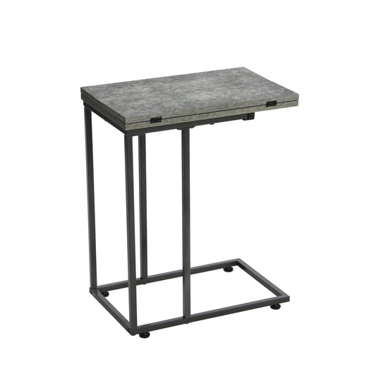 Household Essentials Jamestown Extendable C-Shaped for Accessiblity Side End Table Mid Century Walnut Wood Grain and Black Metal