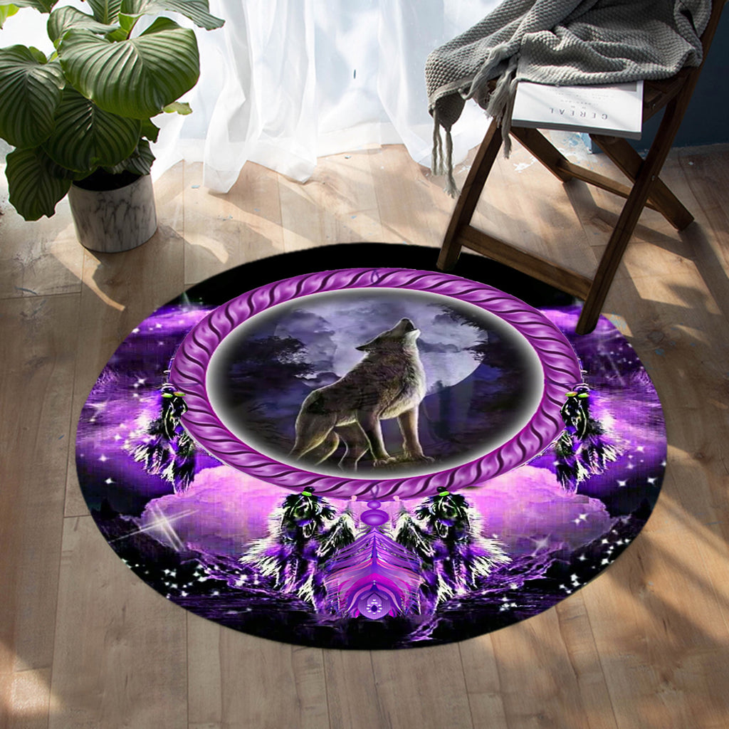Howling Wolf Dream Catcher Round Carpet