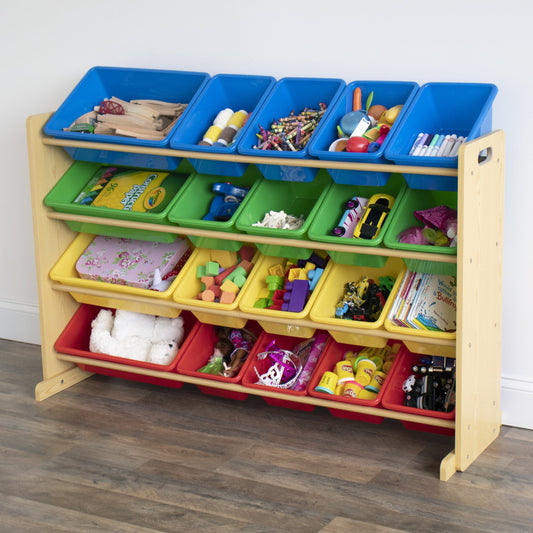 Humble Crew  XL  Kids Toy Storage Organizer with 20 Plastic Storage Bins, Natural/White