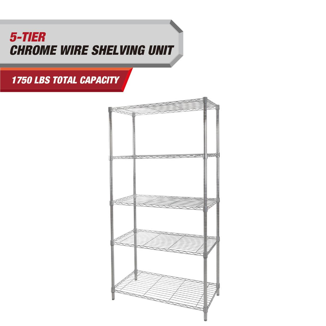 Hyper Tough 5-Tier Wire Storage Shelves, 36" W x 16" D x 72" H, 1750 lb Load Capacity, Black