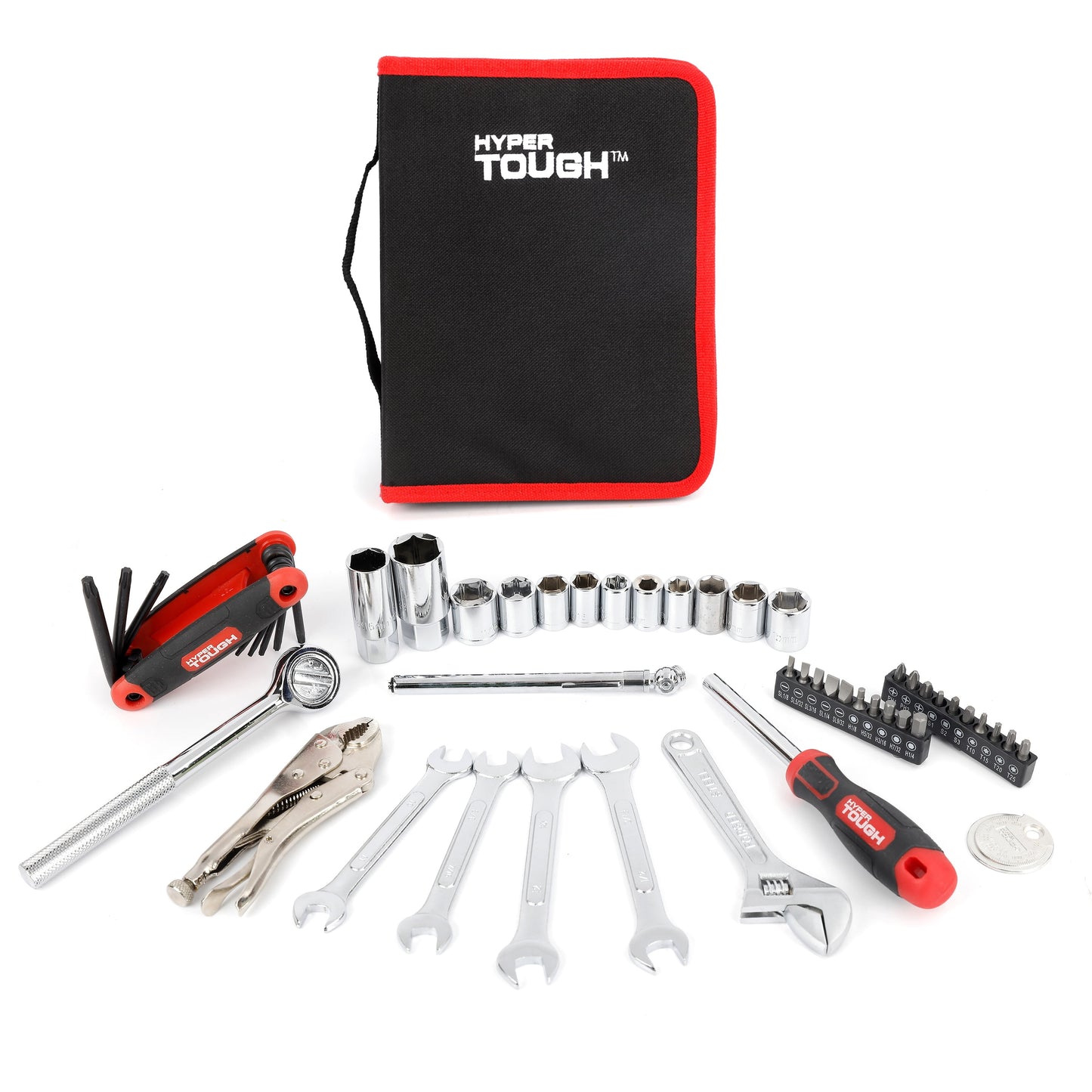 Hyper Tough 51-Piece Auto and Motorcycle Mechanic's Tool Kit in Zip Up Case