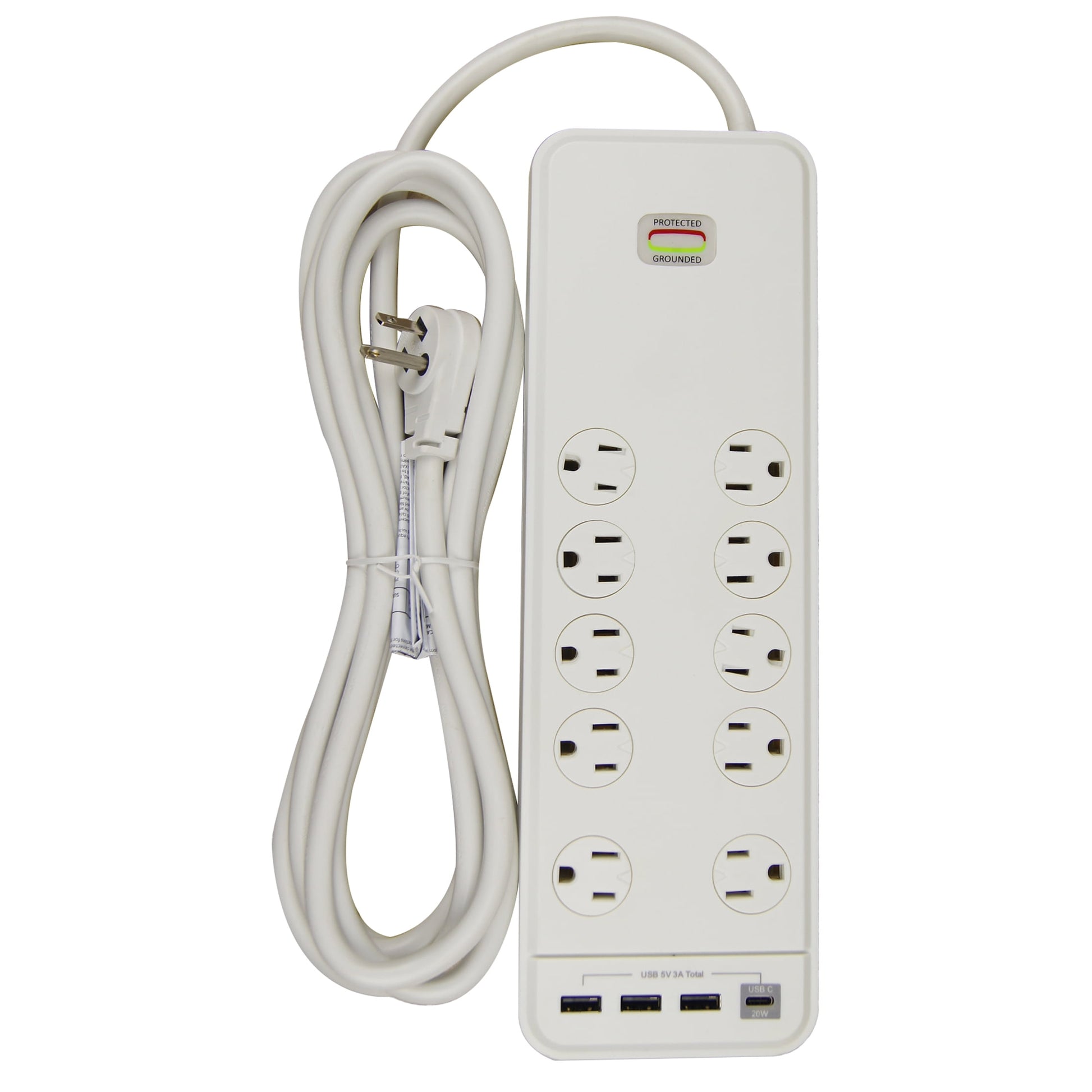 Hyper Tough Protector contra Sobretensiones para Interiores de 10 Tomas y 10 Ft, ProtecciÃ³n de 2480 Joules con 4 Puertos USB, Blanco
