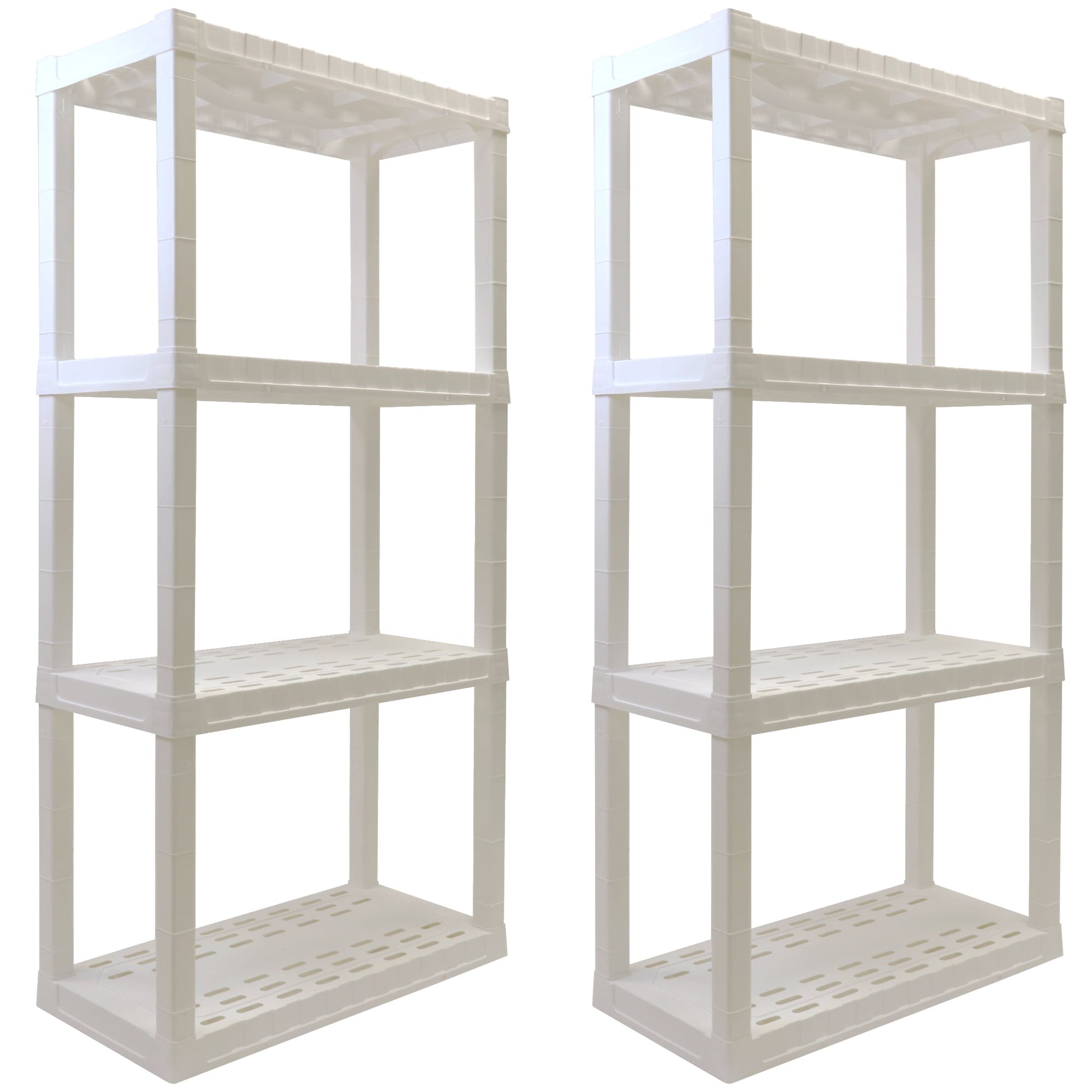 Hyper Tough Plastic Storage Shelves, 4-Tier, 56 in H x 30 in W x 14 in D, 2-Pack, White, 400 lbs Total Capacity