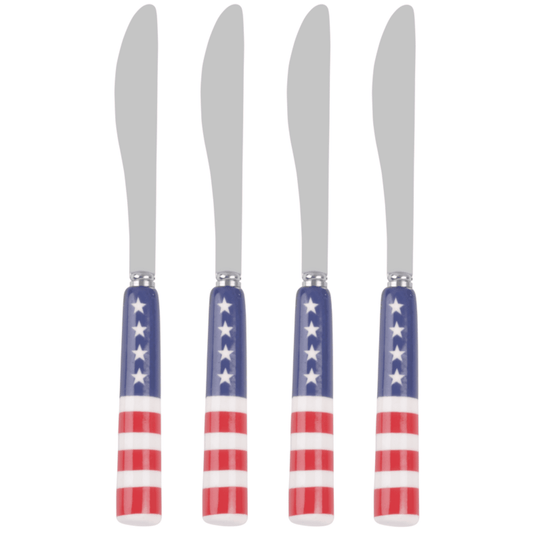 International Silver Stars and Stripes Ceramic Handle Spreader Set of 4