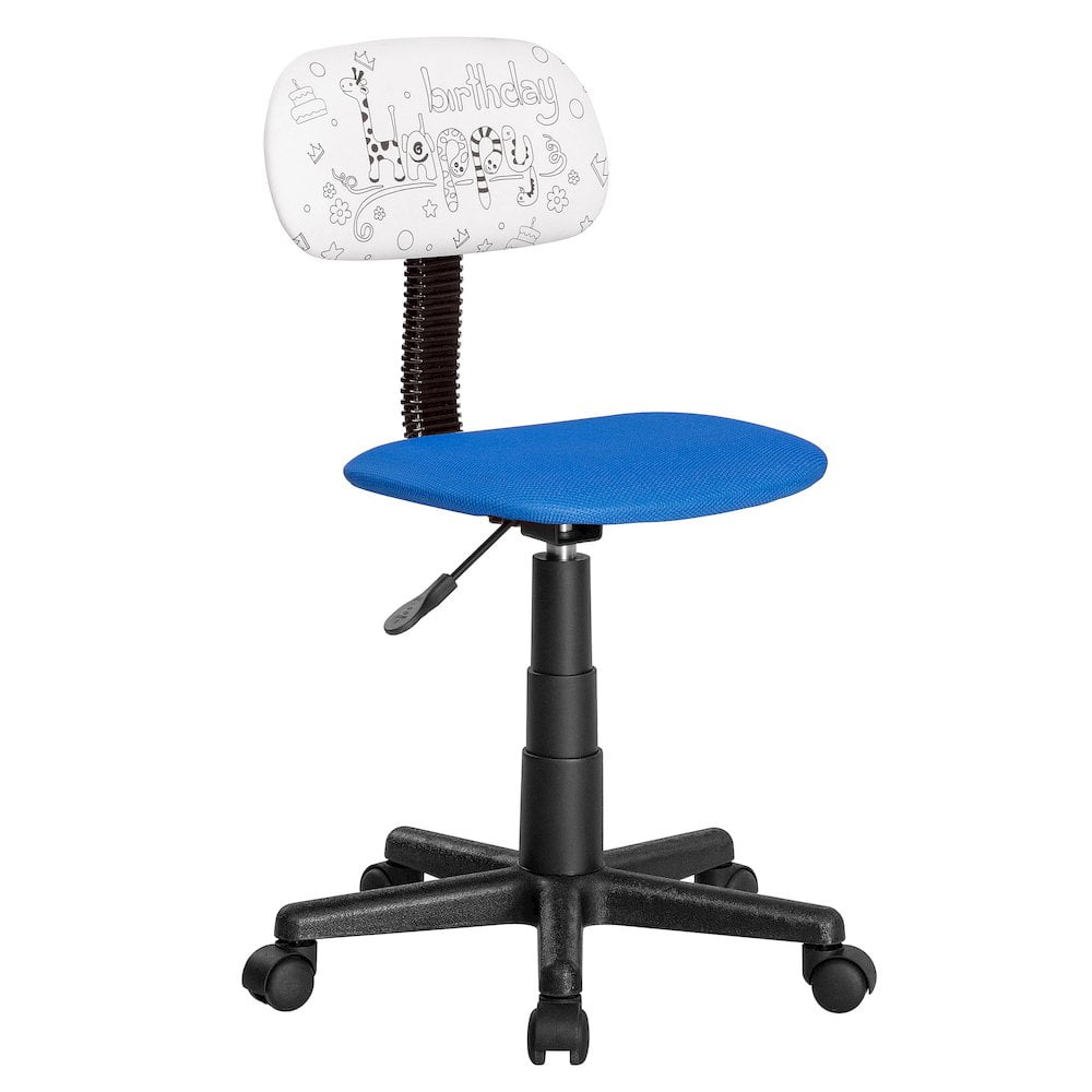 JJS Kids Rolling Drawing Desk Chair, Small Swivel Office Computer Chair for Teens, Low-Back Adjustable Coloring Upholstered Student Task Chair, Blueâ€¦