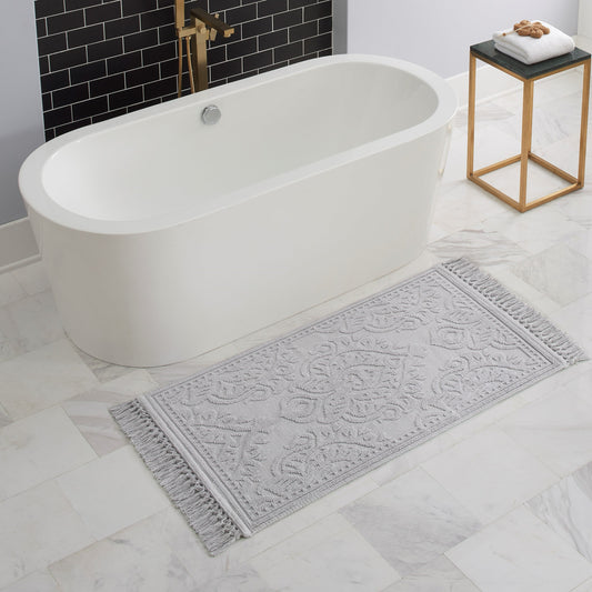 Jean Pierre Ricardo Cotton Fringe 27 x 45 in. Bath Rug, Light Grey