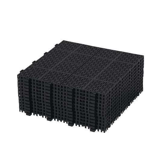 Jopath 12 Pack Waterproof Interlocking Deck Tiles,12"x12" Outdoor All Weather Anti-slip Plastic Floor Decking Tiles for Garden Lawn Bathroom Shower Balcony Porch,Rosette Pattern,Black