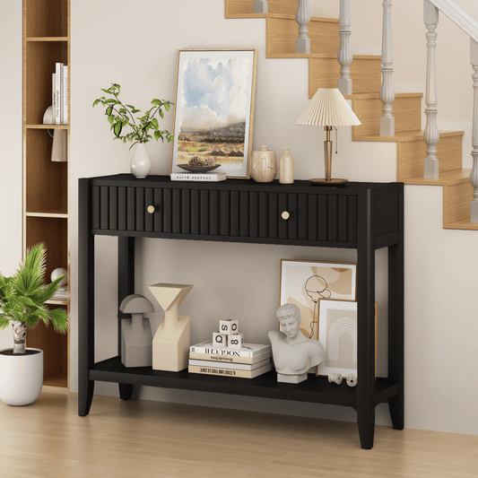 Jopath 39" Console Table with 2 Drawers,Wood Narrow Accent Sofa Table Entryway Table with Storage Shelf for Living Room,Front Hall,Hallway,Black