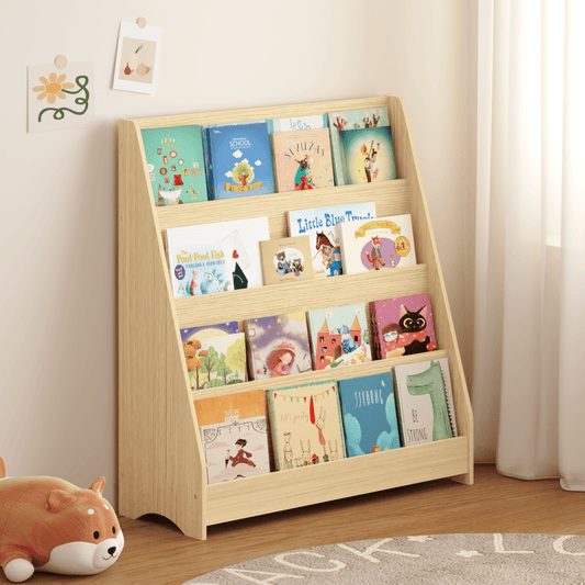 Jopath 4-Tier Kids Bookshelf,Book Display Shelve Bookcase for Bedroom,Playroom,Neutral02