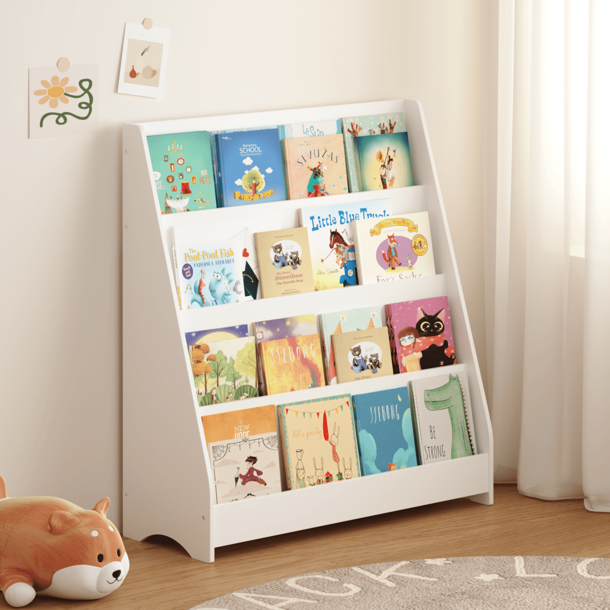 Jopath 4-Tier Kids Bookshelf,Book Display Shelve Bookcase for Bedroom,Playroom,White02