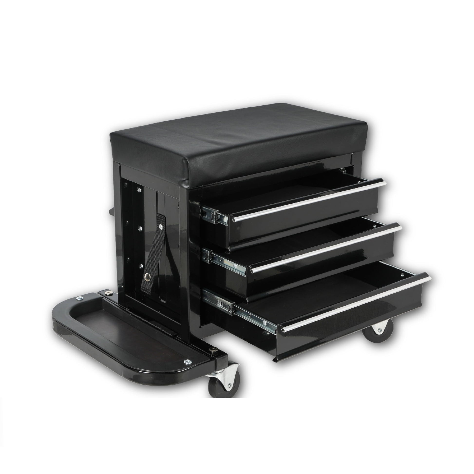 Jopath Msin 3-Drawer Rolling Mechanic Seat & Tool Chest - Heavy-Duty Steel Frame with Tool Trays, 350 lb Capacity for Garage/Workshop (Black)