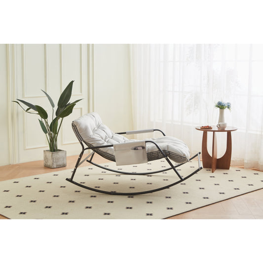 Jopath Rocking Chair with Extra-Wide Technical leather Upholstered Gliding Chair Boucle Reclining Chair, Modern Accent Chair for Living Room Nursery Bedroom -white