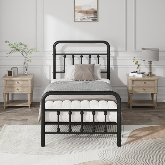 Jopath Twin Size Metal Bed Frame, Platform Bed with Headboard Structurally Stable Under Bed Storage for Teens Adults Black
