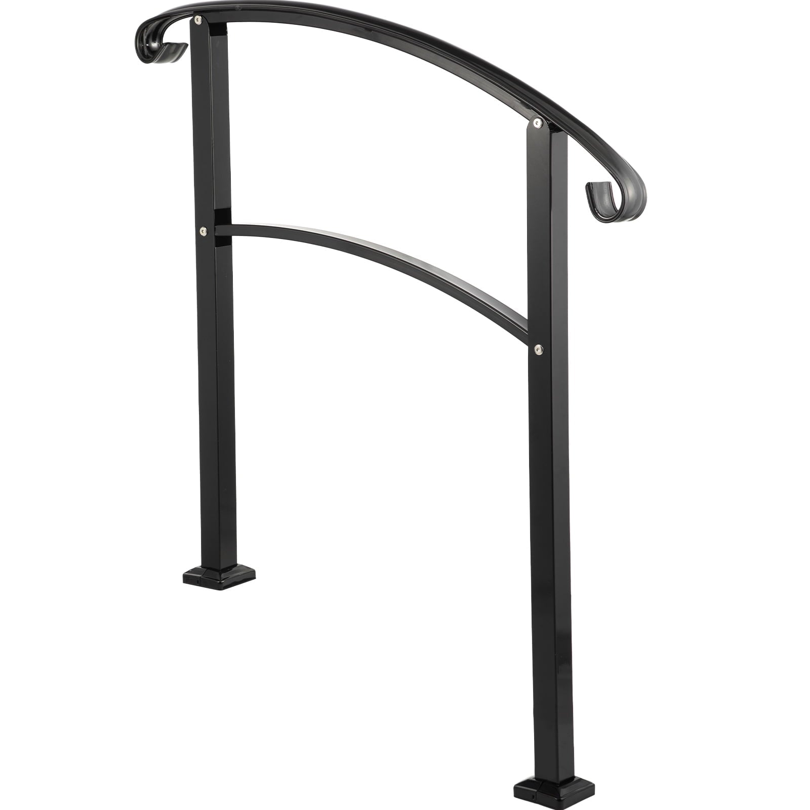 KFFKFF 3-Tier Transitional Handrail Suitable for 1 or 3 Steps, Matte Finish Stair Rail, Iron Handrail with Assembly Kit, Hand Rails for Exterior Steps (Non-adjustable) (Black)