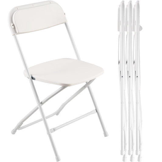 KFFKFF 4 Pack Folding Chairs, Foldable Plastic Seats with Sturdy Metal Frame, Portable and Stackable Chairs for Indoor and Outdoor Use, Ideal for Home, Garden, Events, and Parties, White