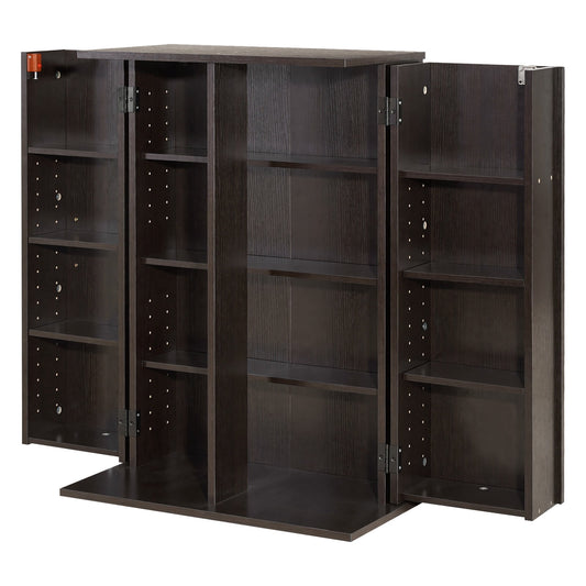 KFFKFF 4-Tier Media Storage Cabinet, 24.02 x 14.49 x 33.31 in Organizer for CDs, DVDs, Books, Games, and More, Ideal for Living Room, Home Office, or Recording Room, Brown