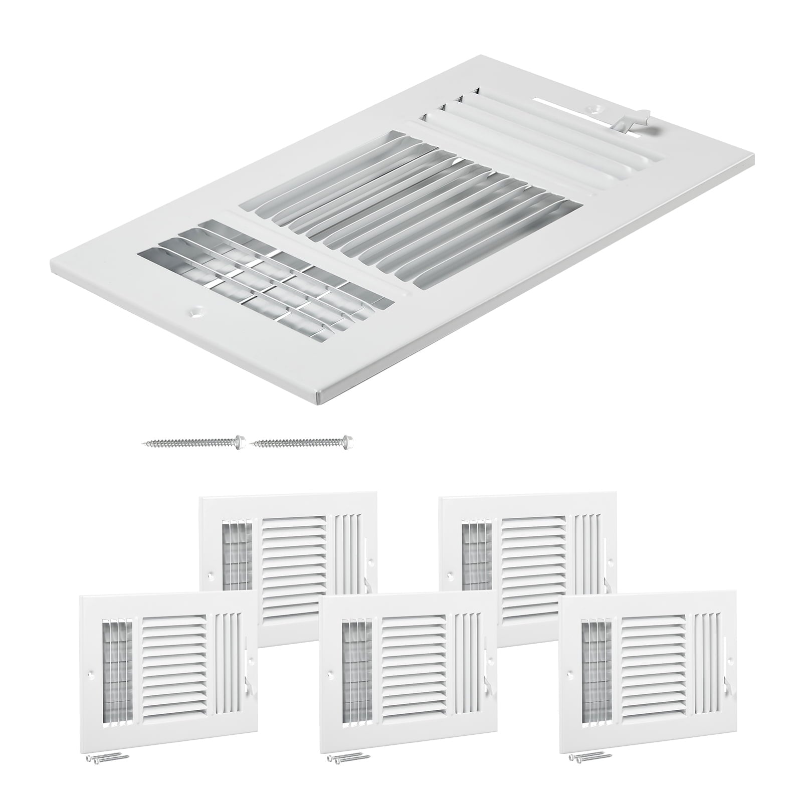 Kffkff 6x10 Inch Wall Registers, Pack of 6, Hvac Iron Vent Grilles with 3-Way Directionality, Suitable for Home/Office Wall White