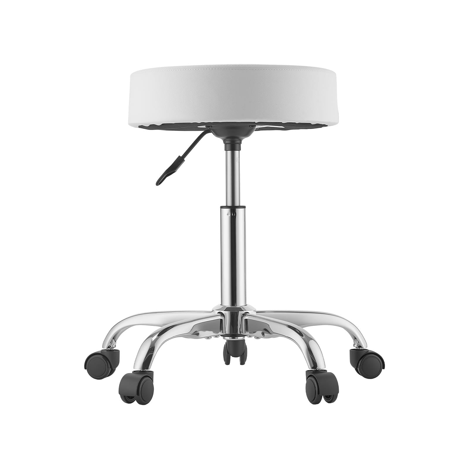 KFFKFF Adjustable Rolling Stool with Wheels, 500 lbs Capacity, Ergonomic Design, Thick Cushion PU Leather Seat, 360Â° Swivel Chair for Salon, Spa, Clinic, Medical, White