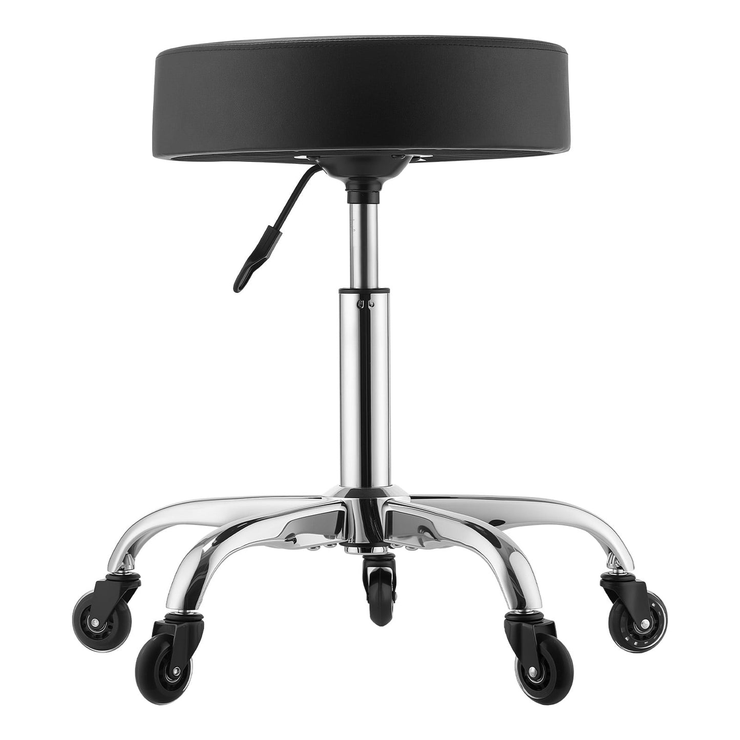 KFFKFF Adjustable Rolling Stool with Wheels, 500 lbs Capacity, Smooth Casters, Comfortable Cushion, Ergonomic PU Leather Seat, 360Â° Swivel Chair for Salon and Clinic, Black