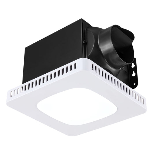 KFFKFF Bathroom Exhaust Fan with LED Light, 130 CFM Ventilation Fan with Adjustable Color Temperature, Quiet 1.5 Sones Operation, Durable AC Motor for Laundry, Storage, and Home Use, White