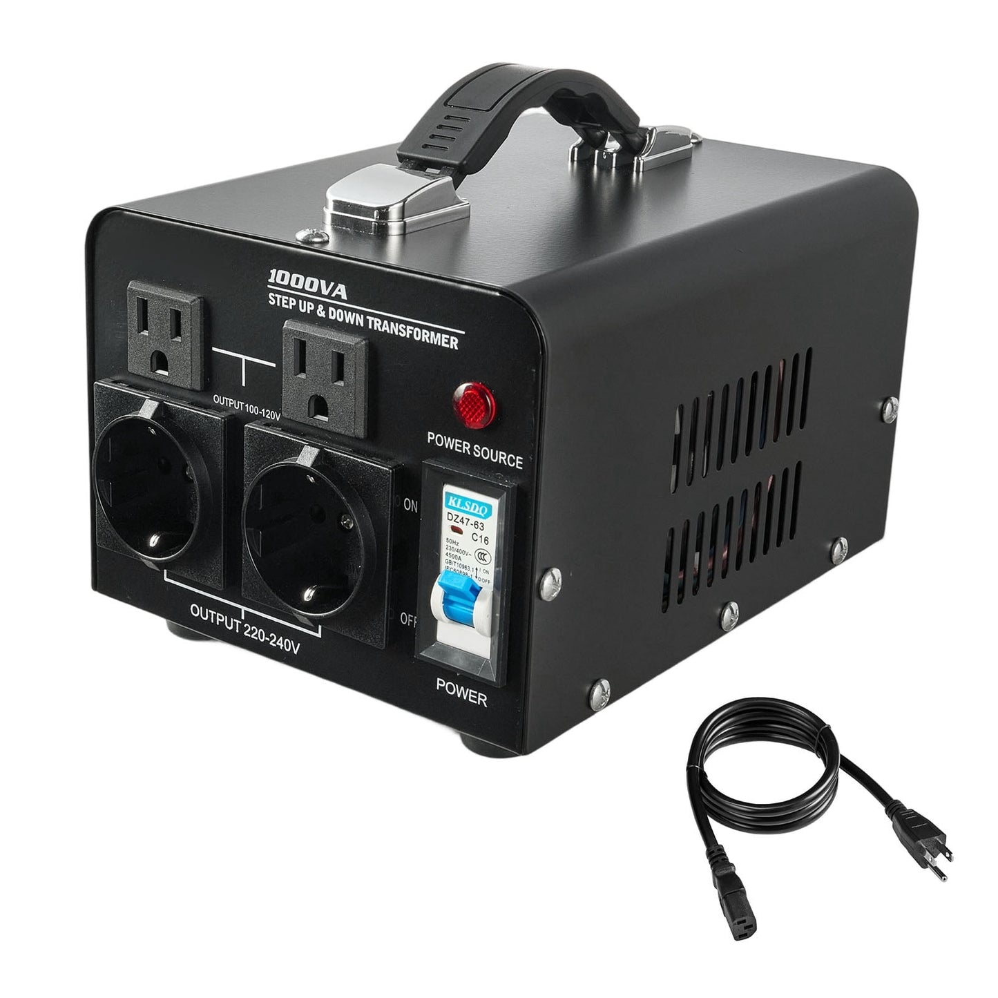 KFFKFF Voltage Converter Transformer, 1000va, Durable Step Up/Down Power Transformer, Switches Between 110v and 220v, Includes US and EU Outlets