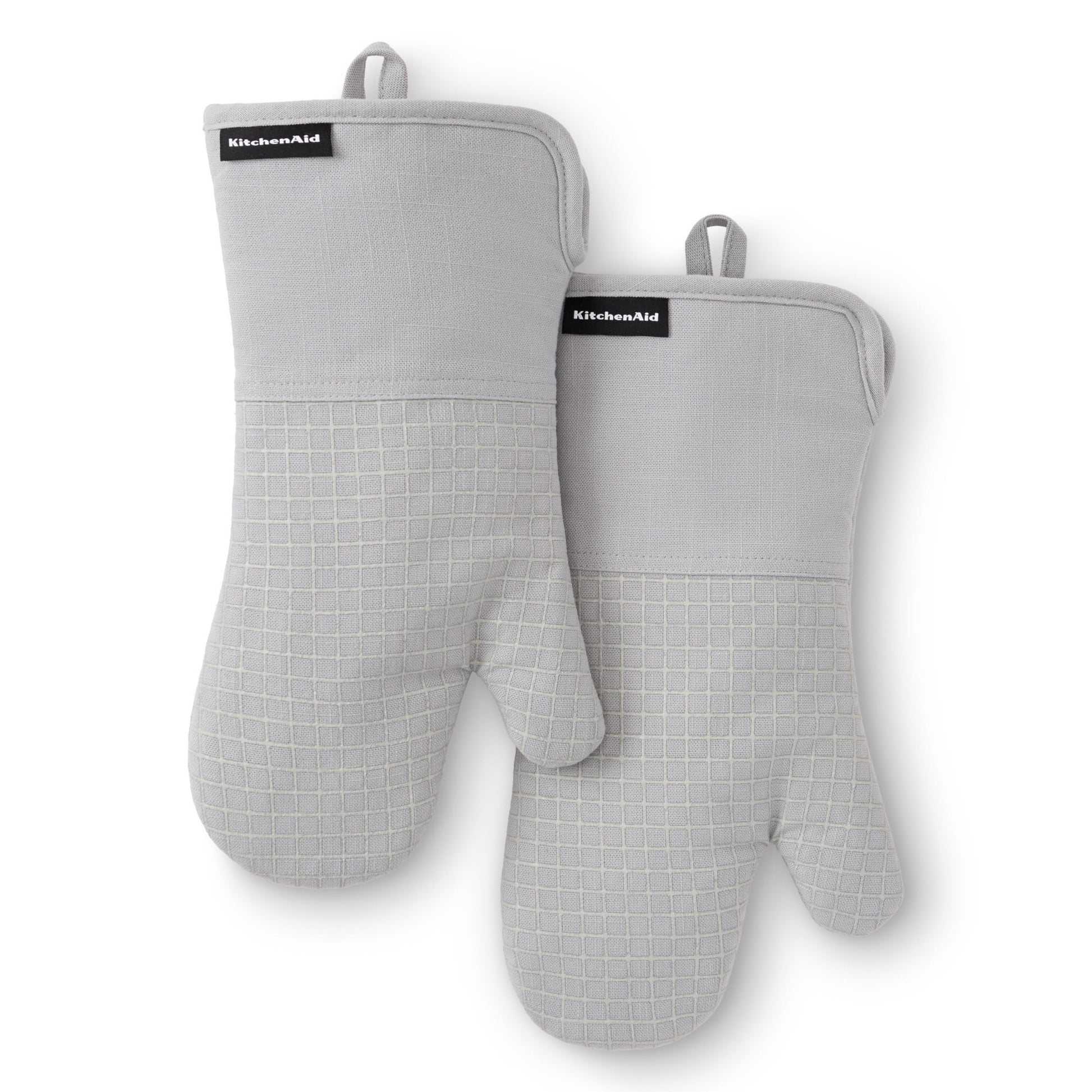 KITCHENAID Gourmet Series Gridlines Oven Mitts 2-Pack Set, Heat Resistant up to 600Â°F, Soft Silicone Grip, Magnetic Cuff, Ink Blue, 7"x14"