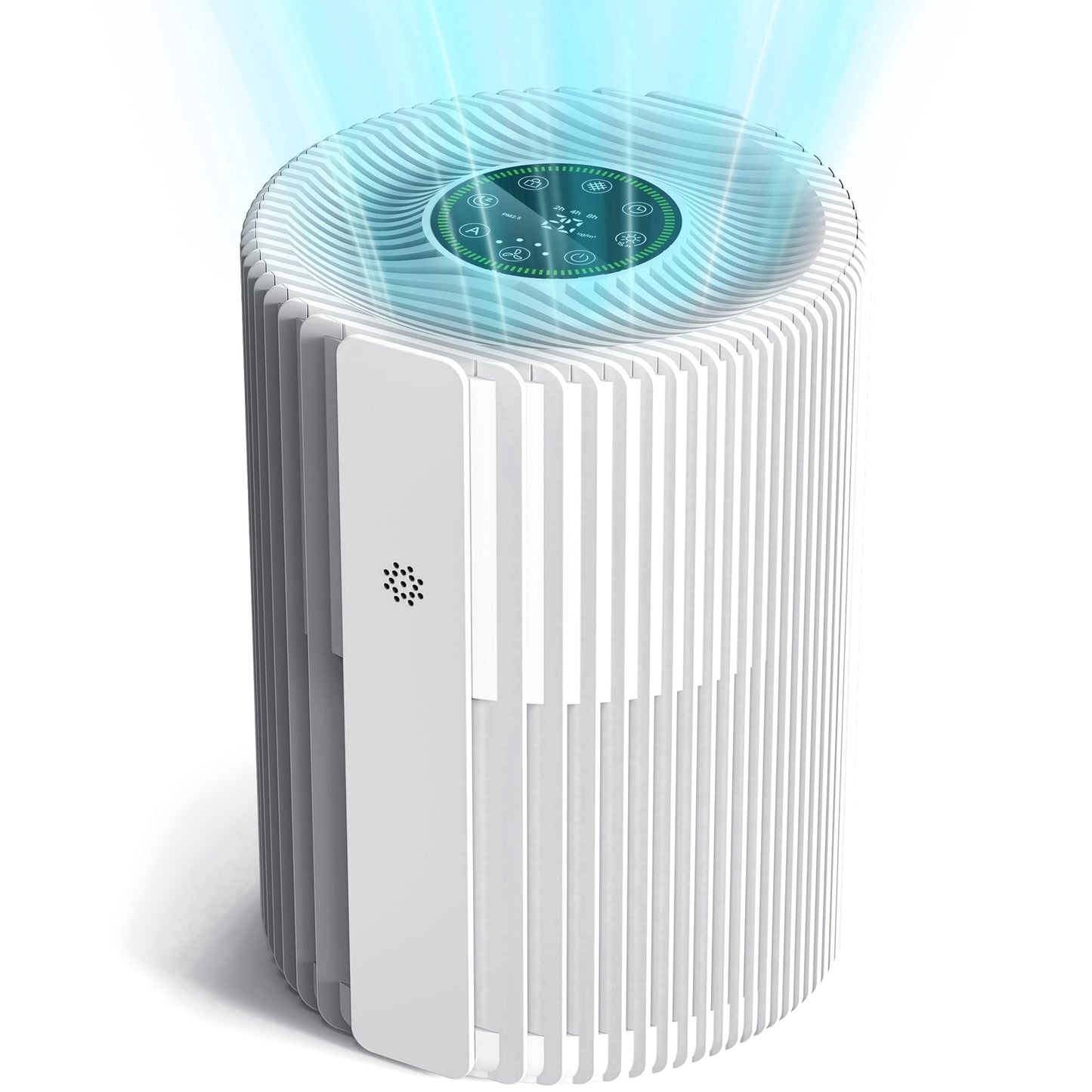 KLOUDIC Air Purifiers for Home with High Efficiency Filter Up to 600 FtÂ², Real-Time Air Quality (PM2.5) Display, Compact Air Cleaner with 4 Speeds, Timer, White