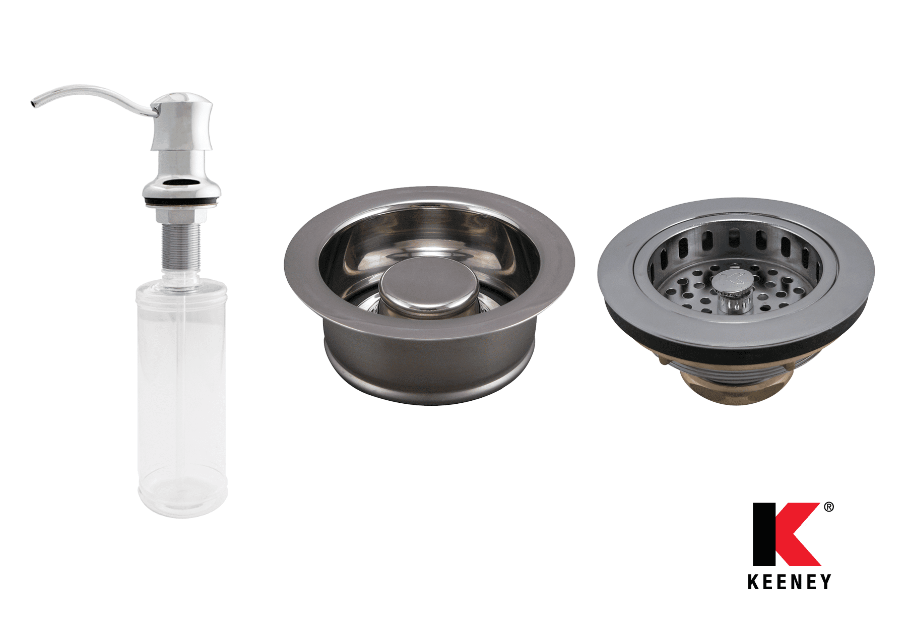 Keeney K5445CPGD Soap Dispenser, Strainer, and Garbage Disposal Kitchen Kit, Chrome