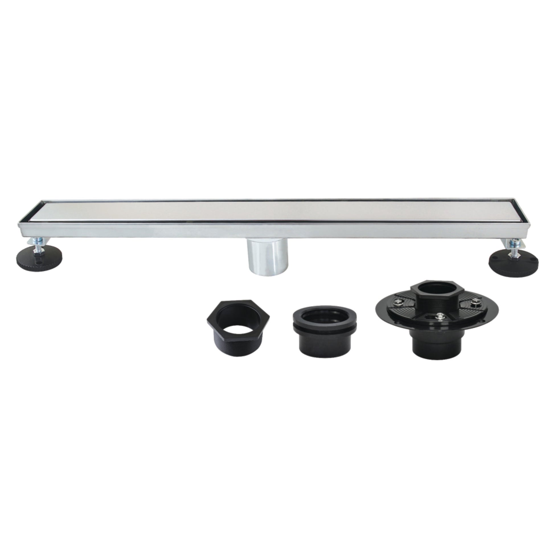 Kingston BSFK2421 Watercourse 24-Inch Stainless Steel Linear Shower Drain with Reversible Tile Insert and Flat Grate, Drain with Base Flange and Hair Strainer in Polished Chrome