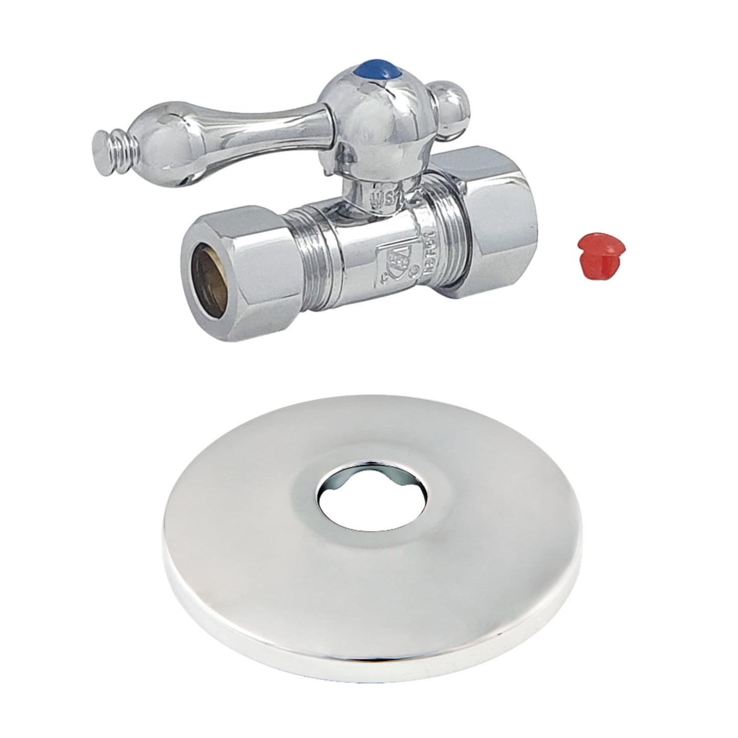 Kingston Brass CC44451K 5/8" OD Comp x 1/2" OD Comp Quarter-Turn Straight Stop Valve with Flange, Polished Chrome