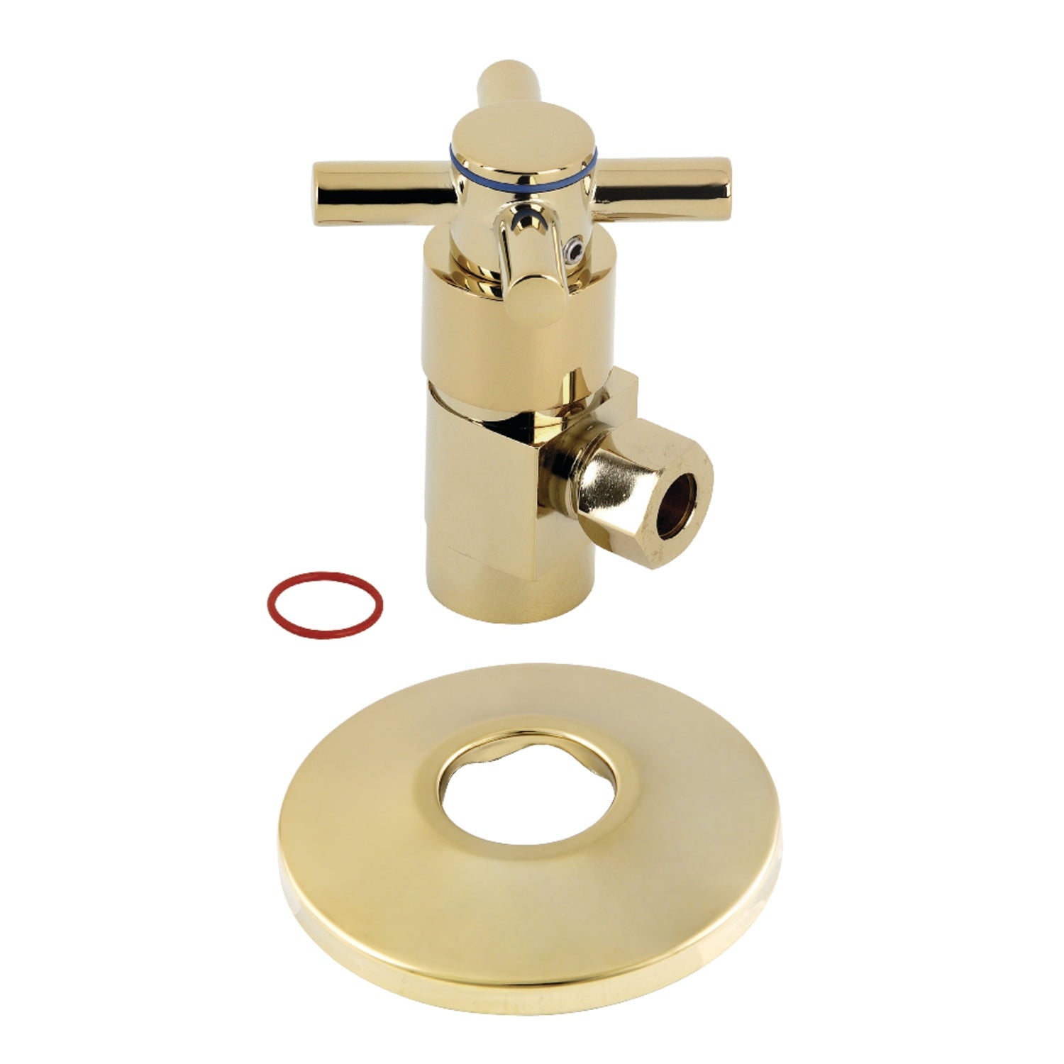 Kingston Brass CD43302DXK 1/2" FIP x 3/8" O.D. Anti-Seize Deluxe Quarter-Turn Ceramic Hardisc Cartridge Angle Stop with Flange, Polished Brass