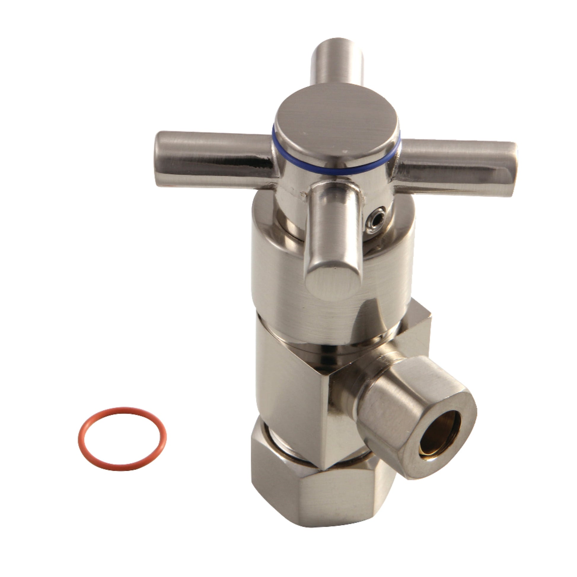 Kingston Brass CD53308DX 5/8-Inch O.D. Comp x 3/8-Inch O.D. Comp Anti-Seize Deluxe Quarter-Turn Ceramic Hardisc Cartridge Angle Stop in Brushed Nickel