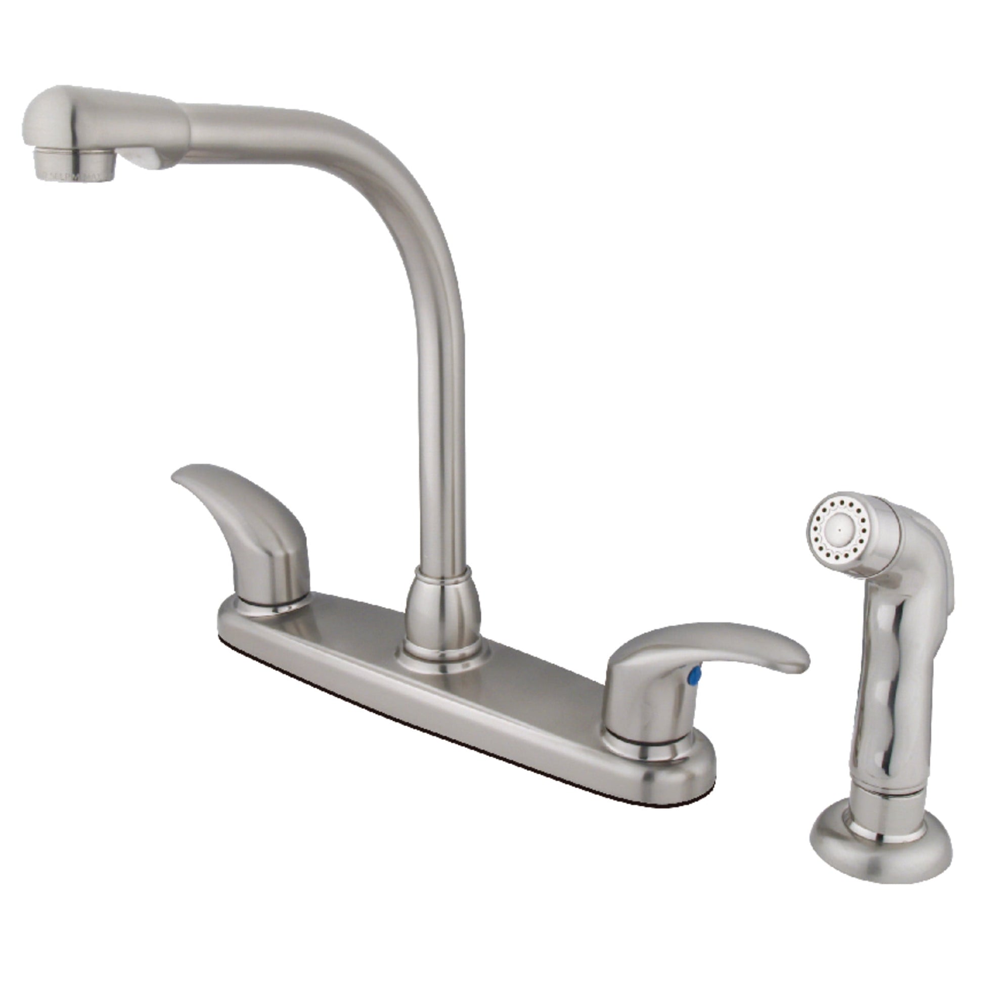 Kingston KB718LLSP Two-Handle 4-Hole 8" Centerset Kitchen Faucet with Side Sprayer in Brushed Nickel