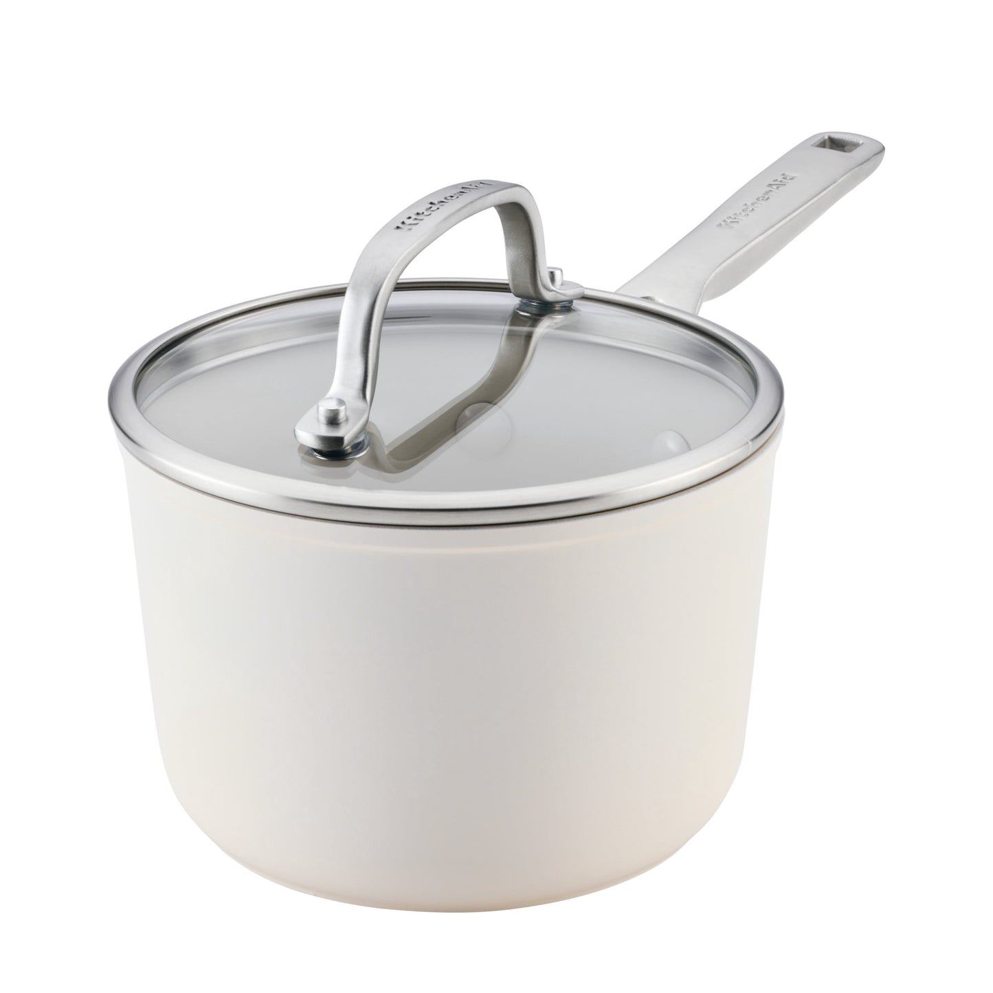KitchenAid Hard-Anodized 2 Quart Ceramic Induction Saucepan with Lid, Dishwasher Safe and Oven Safe to 500Â°F, Porcelain White
