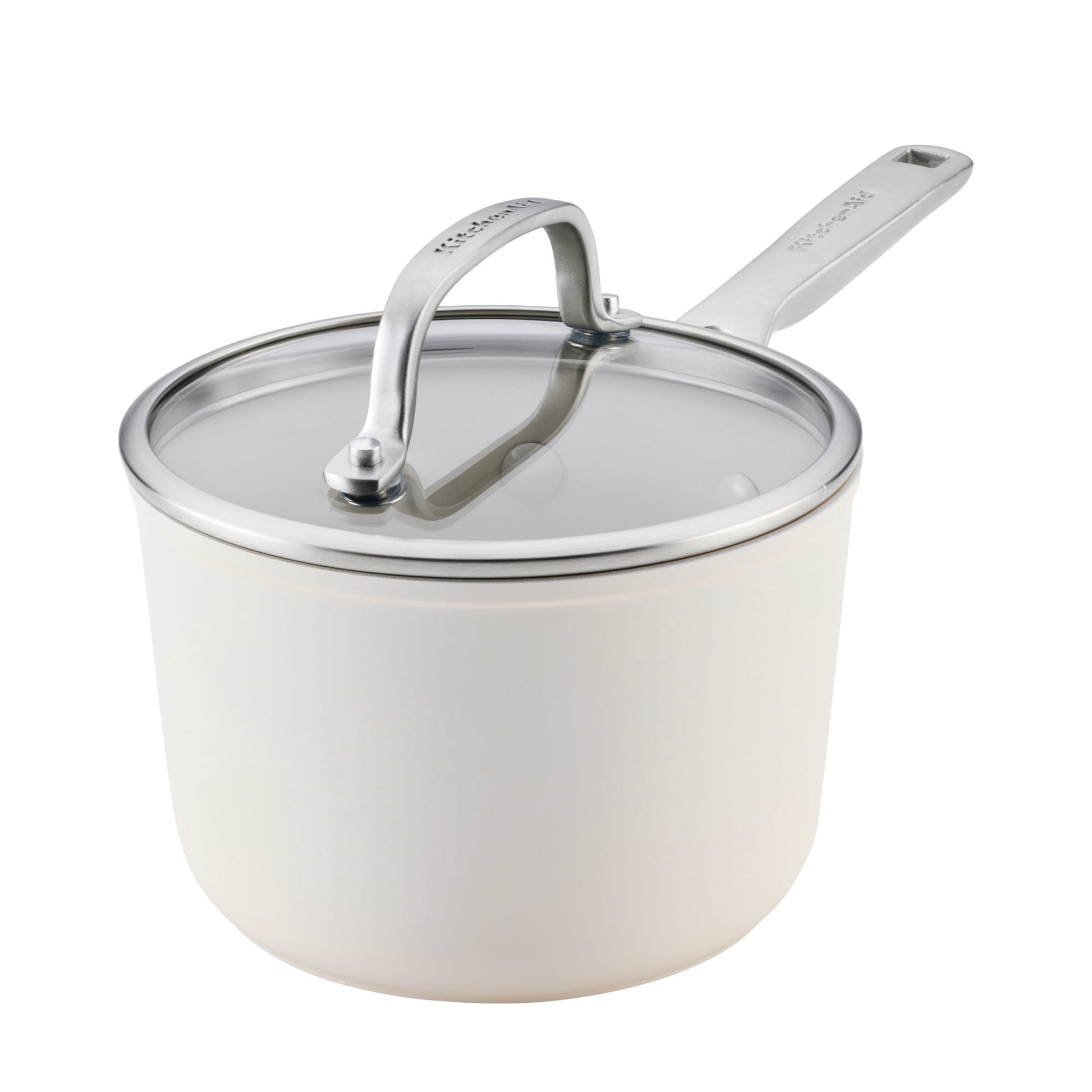 KitchenAid Hard-Anodized 2 Quart Ceramic Induction Saucepan with Lid, Dishwasher Safe and Oven Safe to 500Â°F, Porcelain White