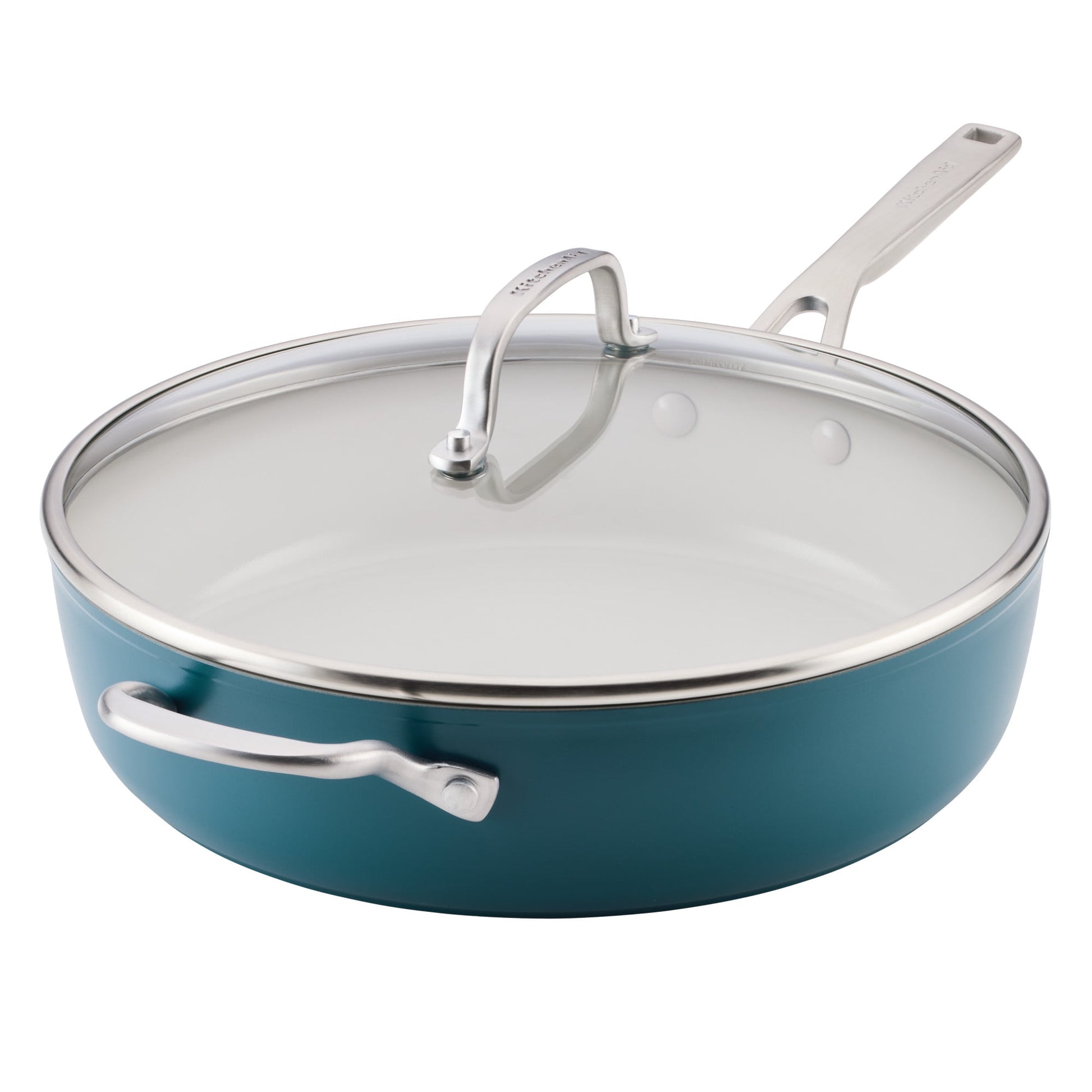 KitchenAid Hard-Anodized 5 Quart Ceramic Induction Saute Pan with Lid and Helper Handle, Dishwasher Safe and Oven Safe to 500Â°F, Agave Blue