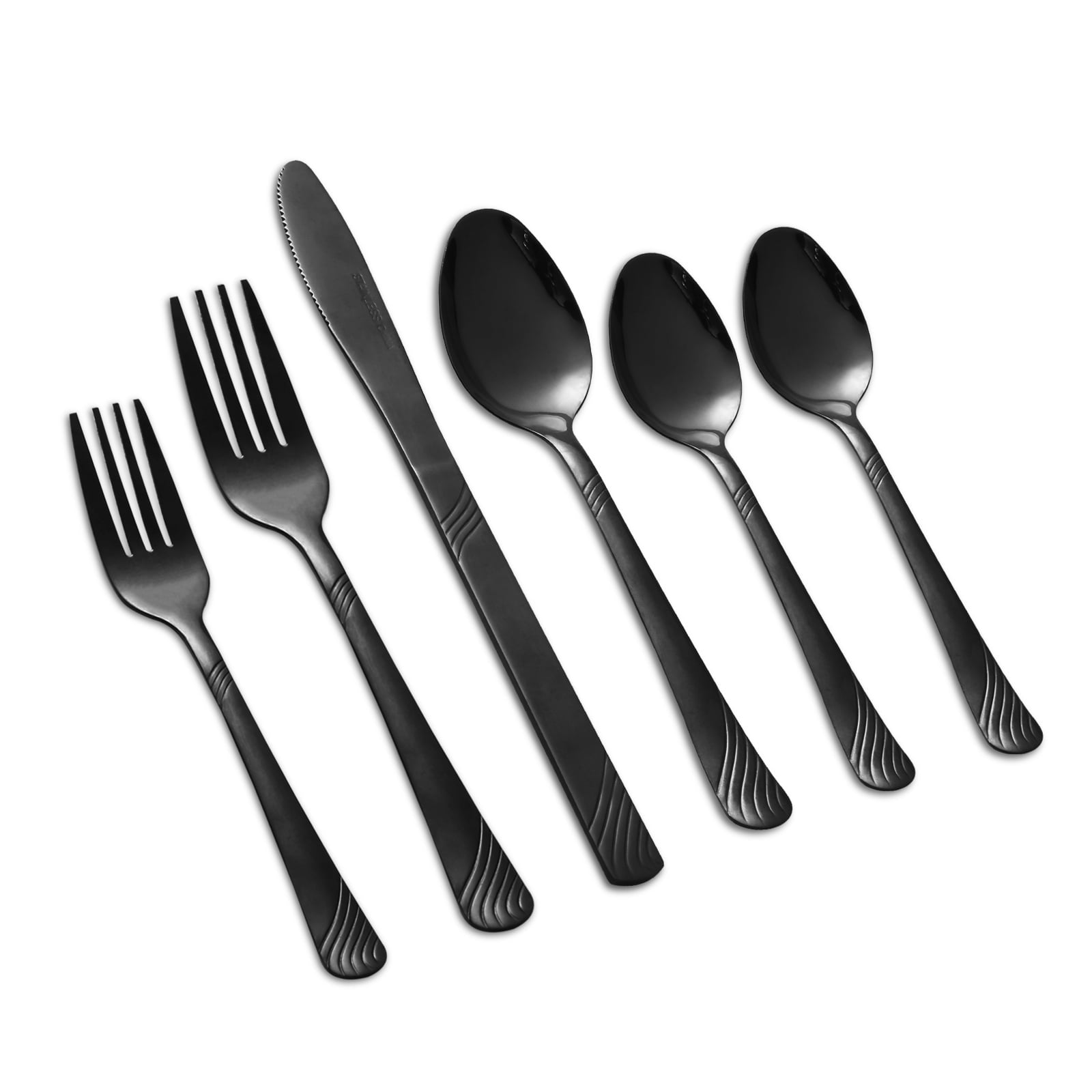 KitchenTrend Swirl 48 Piece Stainless Steel Flatware, Tableware Cutlery Set for Home Restaurant Black