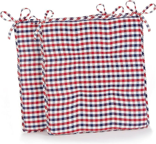 Klear Vu Porch Rocking Chair Cushions Set, Suitable for Living Room Rockers, Stylish Seat and Back Pads Include Non-Slip Bottom + Fabric Ties, 20" X 17" X 2â€, Red White Blue