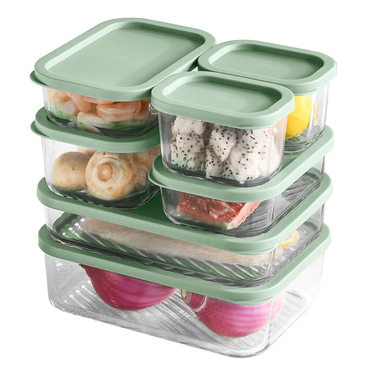 Lamma Loe Glass Storage Containers with Lids, 28 Piece Meal Prep Containers, Oven to Freezer Safe, Stackable, Glass Food Storage Containers, Sage Green