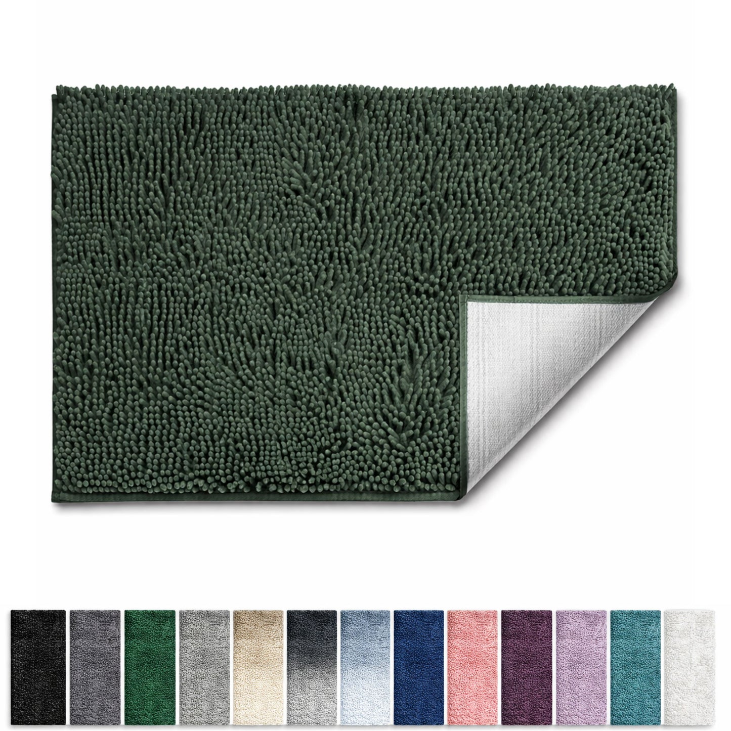 Lammaloe Chenille Bathroom Rugs Non Slip Bath Mat, 26x44 Ultra Absorbent, Bath Mats for Bathroom, Hunter Green