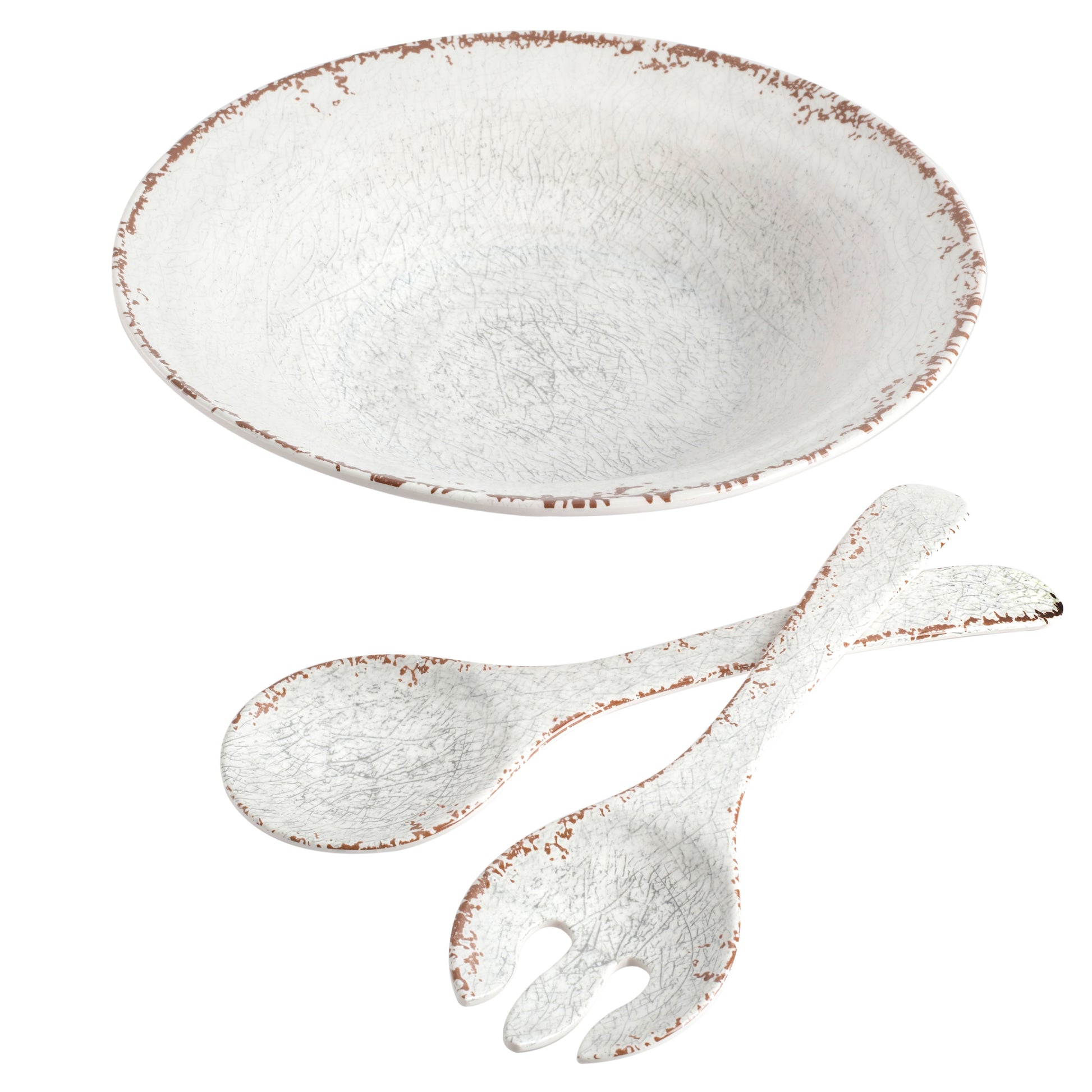 Laurie Gates 135399.03 Mauna Melamine Serving Bowl Set with Serving Utensils, White - 3 Piece