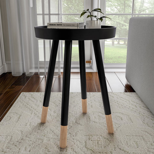 Lavish Home Round Side Table â€“ Modern Wooden Stand with Tray Top, Black