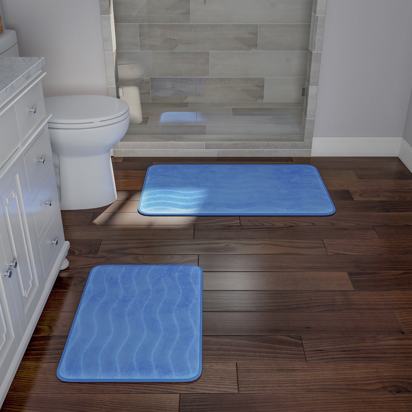 Lavish Home Set of 2 Bathroom Rugs â€“ Non-Slip Memory Foam Bath Mats, Blue