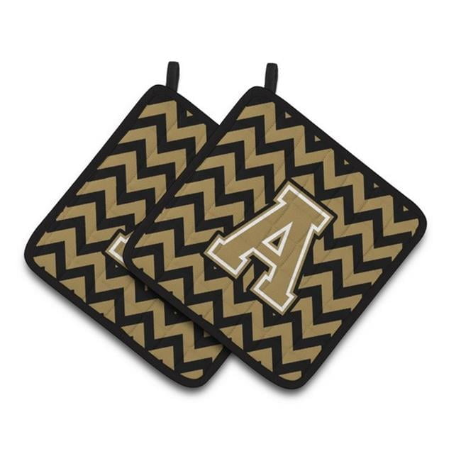 Letter A Chevron Black and Gold Pair of Pot Holders