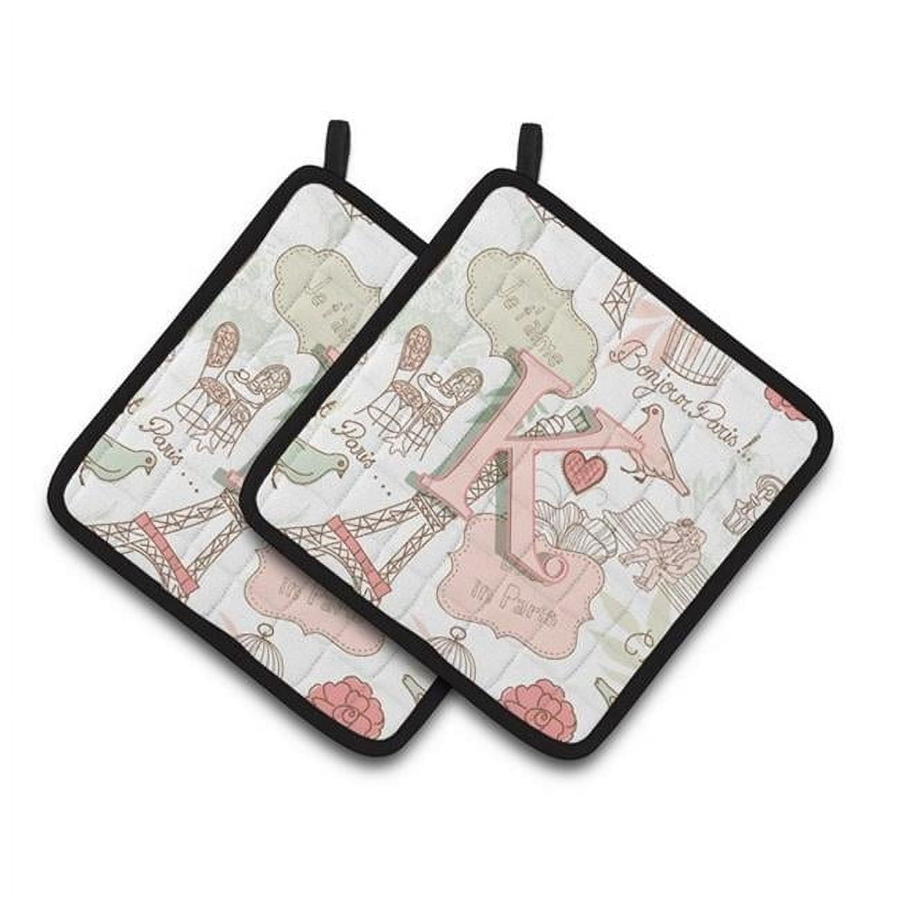 Letter K Love in Paris Pink Pair of Pot Holders