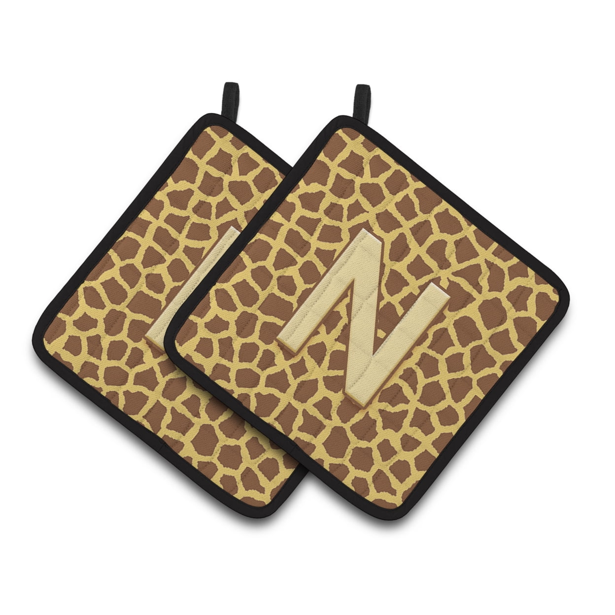Monogram Initial N Giraffe Pair of Pot Holders