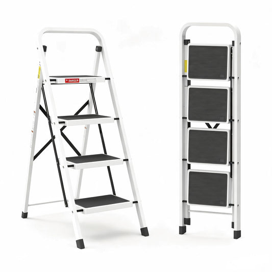 LevLad 4 Step Folding Ladder, Lightweight Portable Step Stool, 330 Lbs Capacity, White